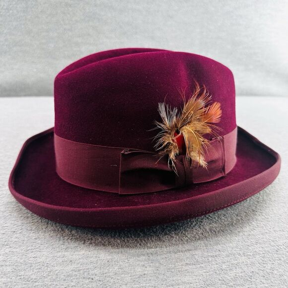 BILTMORE IMPERIAL - Men's Size 7 1/2 The Hat Guys Leather Burgundy Fedora Hat - Picture 1 of 13